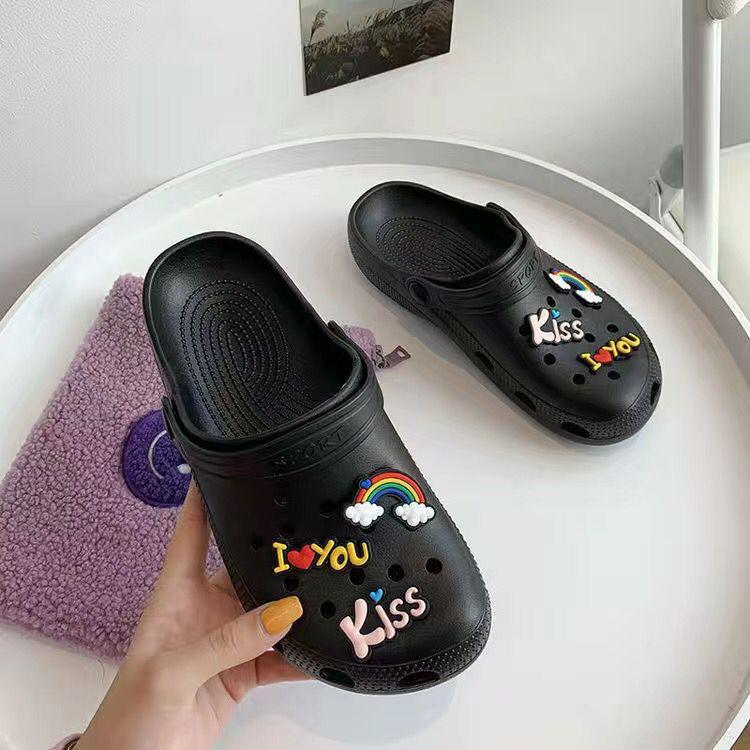Dép Sục Nữ I KISS YOU Thời Trang Cho Bạn Nữ Dễ Thương Gắn Sticker [H65] Nhẹ Bền êm Chân Giá Cực Rẻ - LuckyShoes VN - Hồng