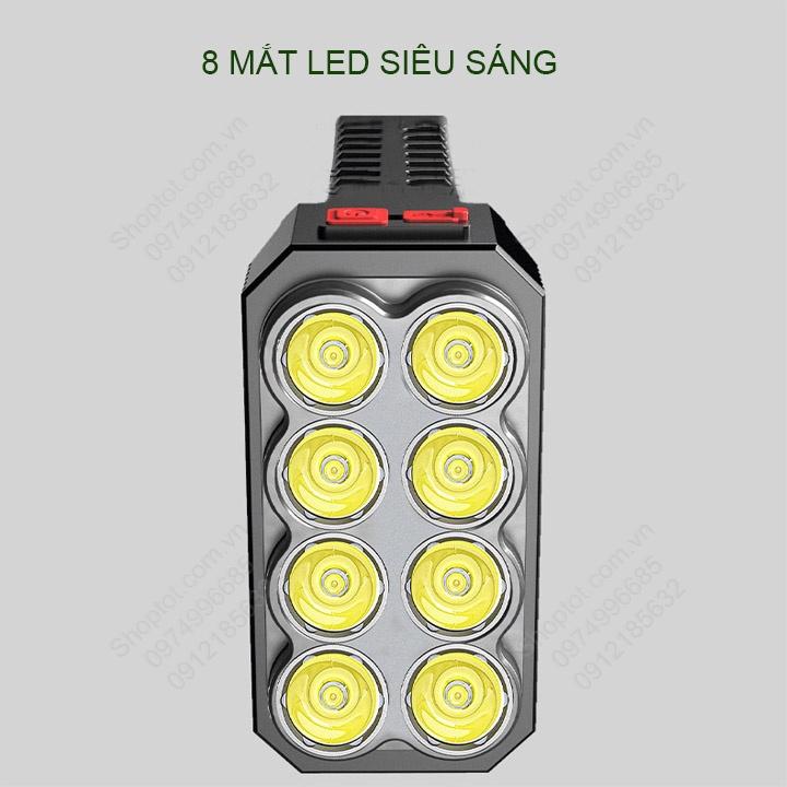 Đèn Pin LED cầm tay năng lượng mặt trời, với 8 pha siêu sáng, pin sạc gắn bên trong