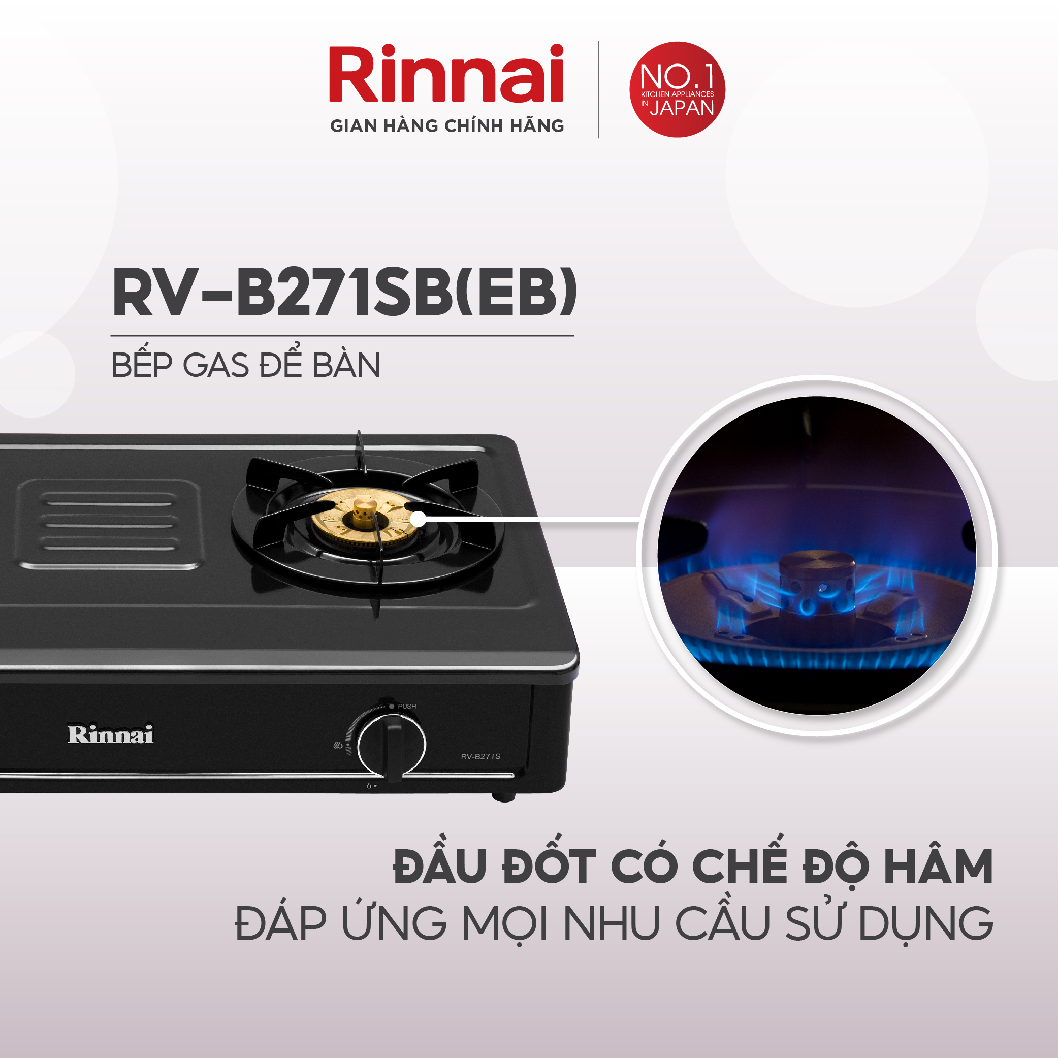 Bếp gas dương Rinnai RV-B271SB(EB) mặt bếp men và kiềng bếp men - Hàng chính hãng.