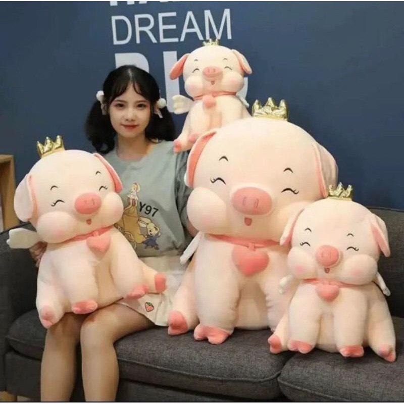 Gấu Bông Thú Lợn Nhồi Bông Heo Vương Miện Đeo Tim Ngồi Gối Ôm Màu Hồng Siêu To Khổng Lồ-TB07