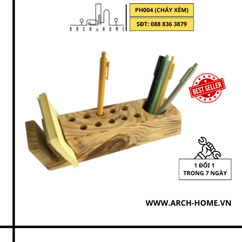 Hộp khay ống đựng cắm bút bằng gỗ THÔNG  MỸ để bàn Arch &amp; Home cao cấp dành cho bàn học, văn phòng, quà tặng độc đáo (PH004)