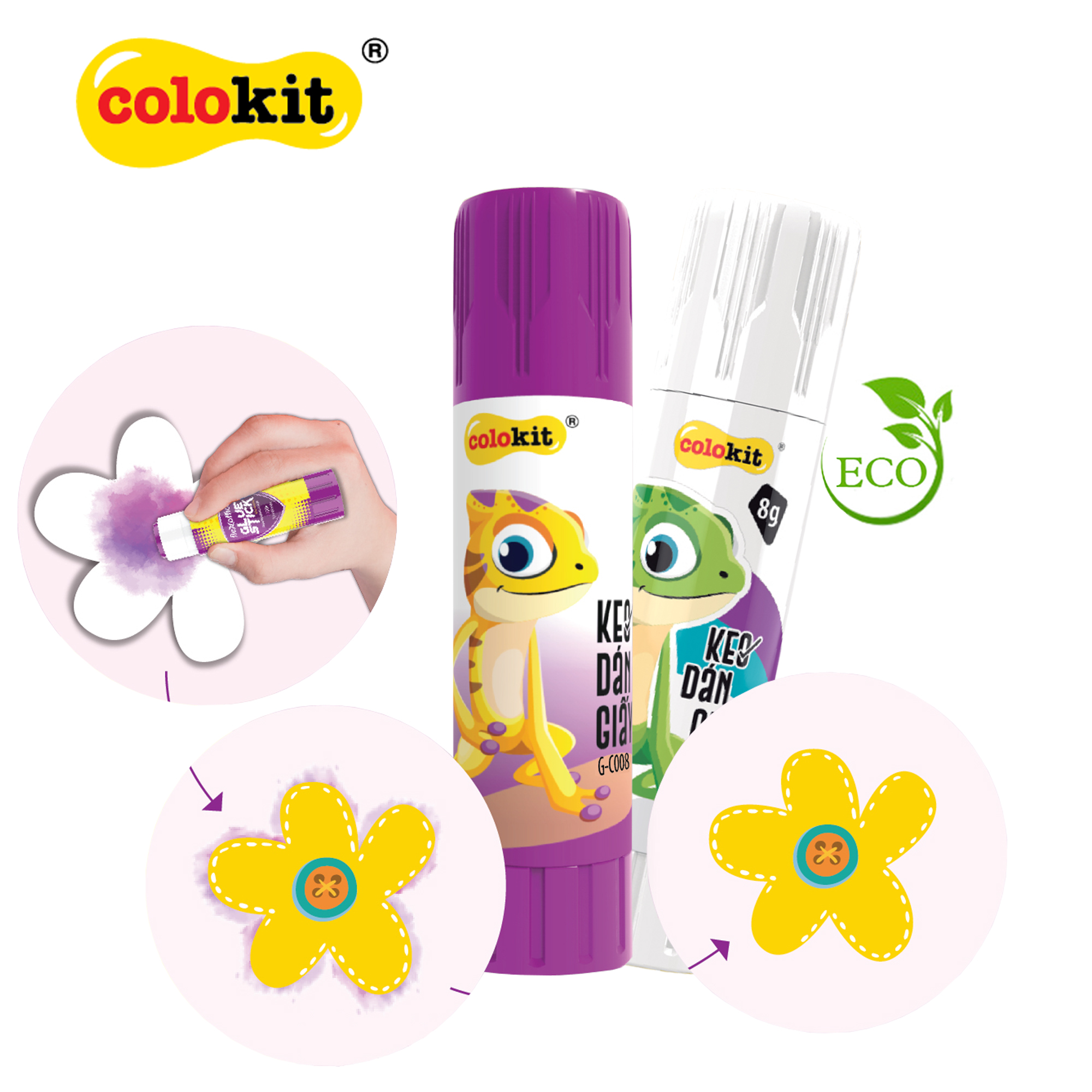 Keo khô Colokit đổi màu trong suốt 02 thỏi tím và trắng G-C012