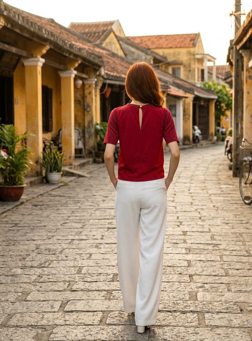 Áo Tshirt Phối Voan  Đỏ Top071 Thời trang thiết kế Hity