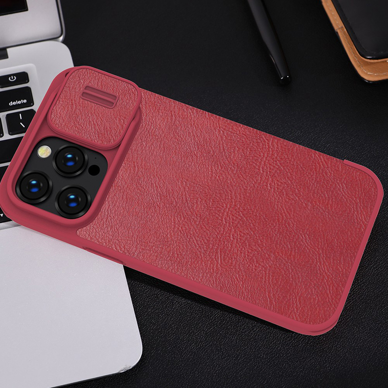 Bao Da Dành Cho Iphone 14 Pro Max Hàng Chính Hãng Nillkin Qin Có Nắp Trượt Bảo Vệ Camera - Hàng Nhập Khẩu - Đỏ