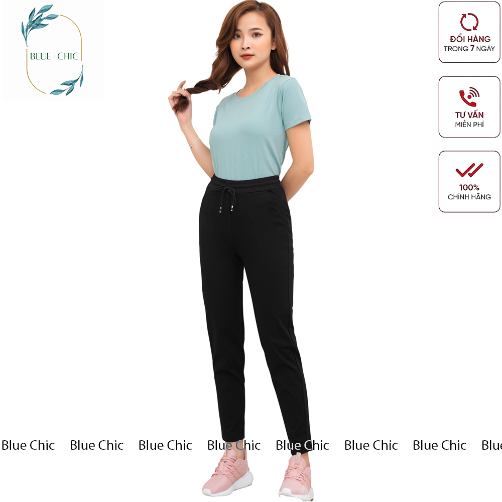 Quần jogger nữ Blue Chic dáng dài thun cạp chun thể thao tập gym  cá tính kiểu trơn basic màu đen