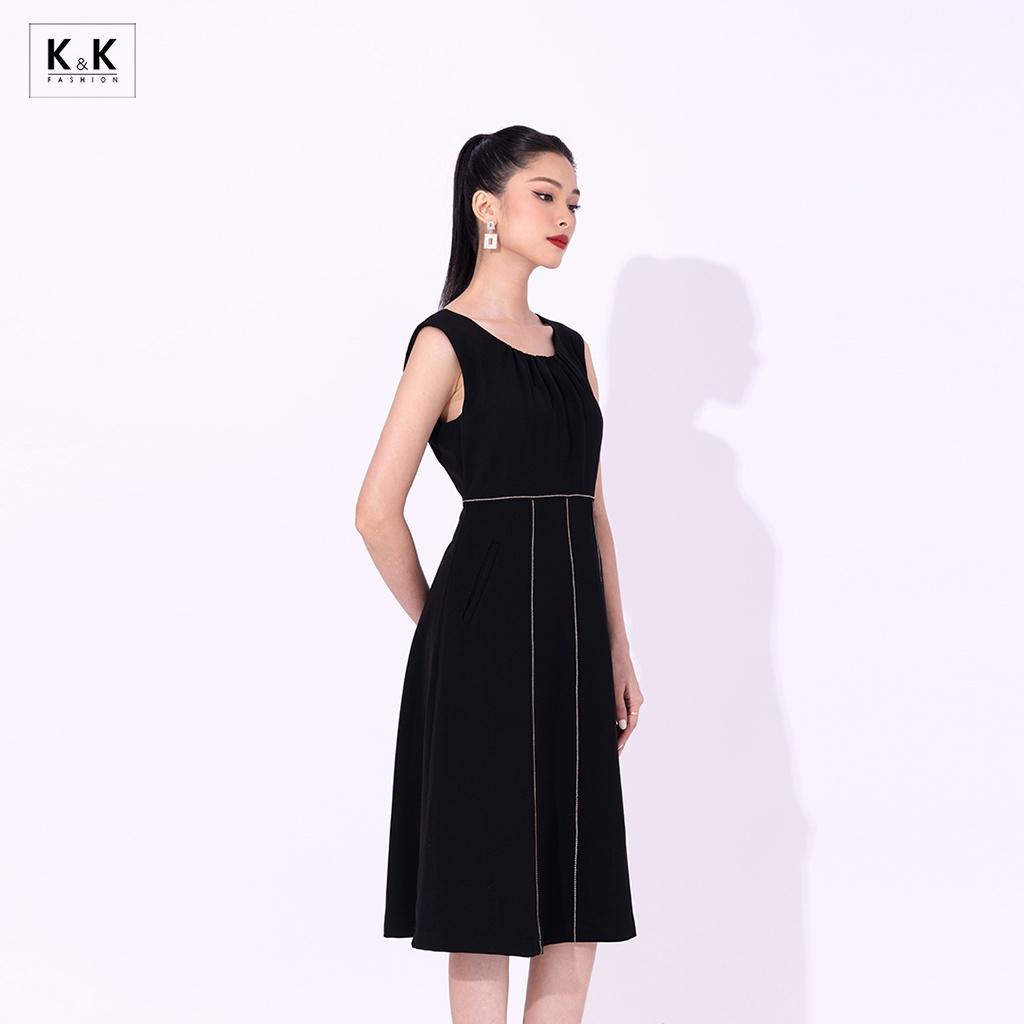 Đầm Xòe Đen Sát Nách Viền Chỉ Trắng K&K Fashion KK116-38 Chất Liệu Chéo Hàn