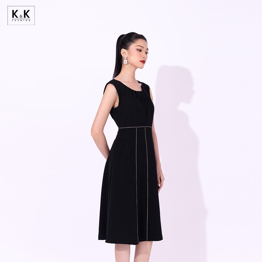 Đầm Xòe Đen Sát Nách Viền Chỉ Trắng K&amp;K Fashion KK116-38 Chất Liệu Chéo Hàn