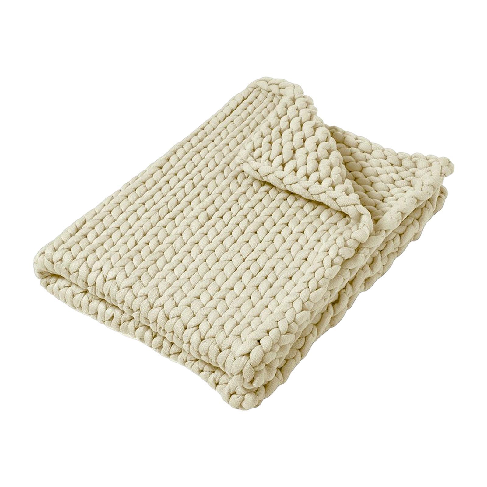 Handmade Chunky Knit Blanket Knitted Blanket for Living Room Bedroom Decor - Beige