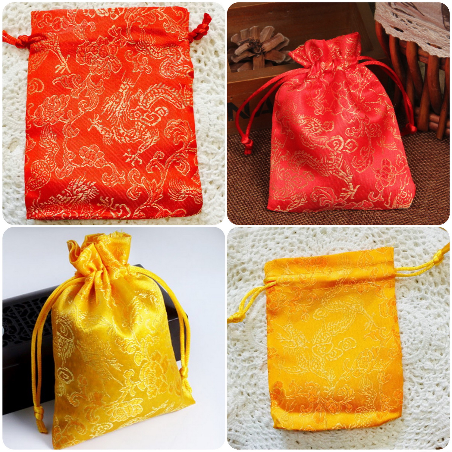 Bộ 10 túi gấm Rồng Phụng PASA COLLECTION phong thủy MAY MẮN và TÀI LỘC