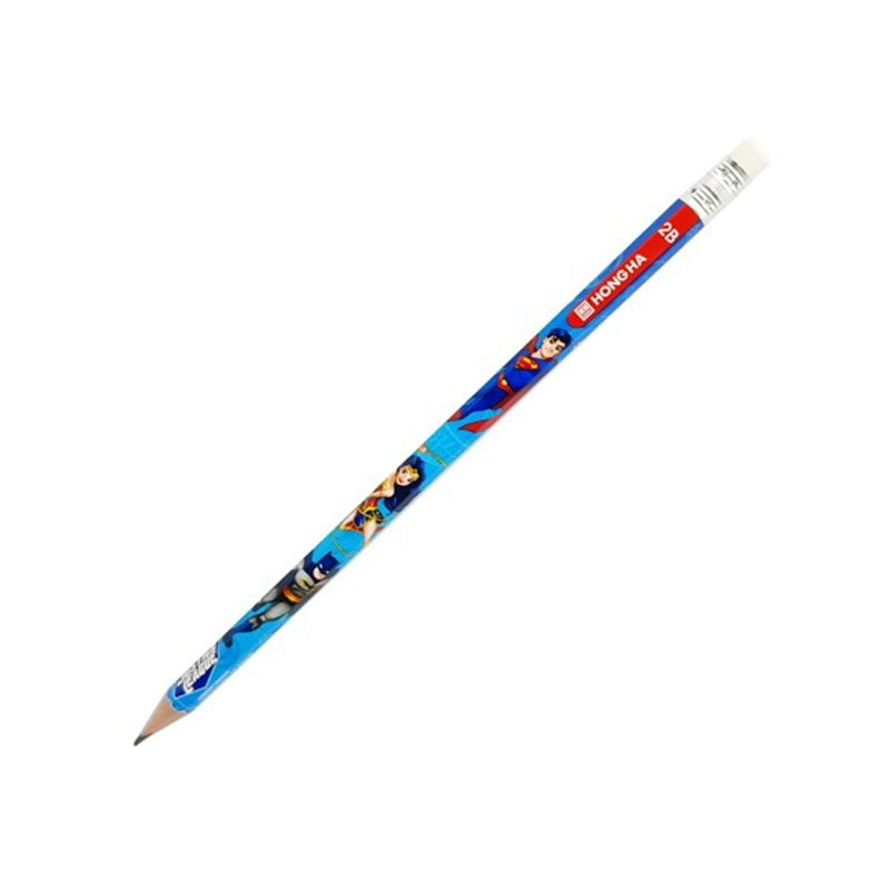 Hộp 12 bút chì 2B Hồng Hà có tẩy thân lục giác Justice League hình siêu nhân 3506