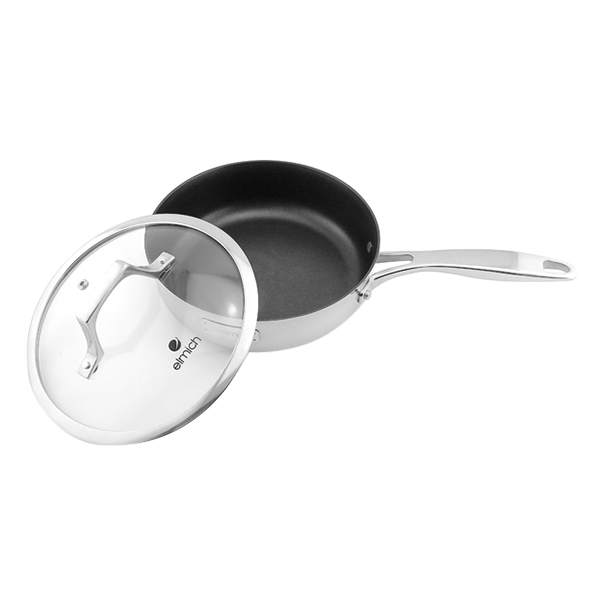 Chảo Chống Dính Inox 304 Có Vung Kính Elmich Potenza El3257