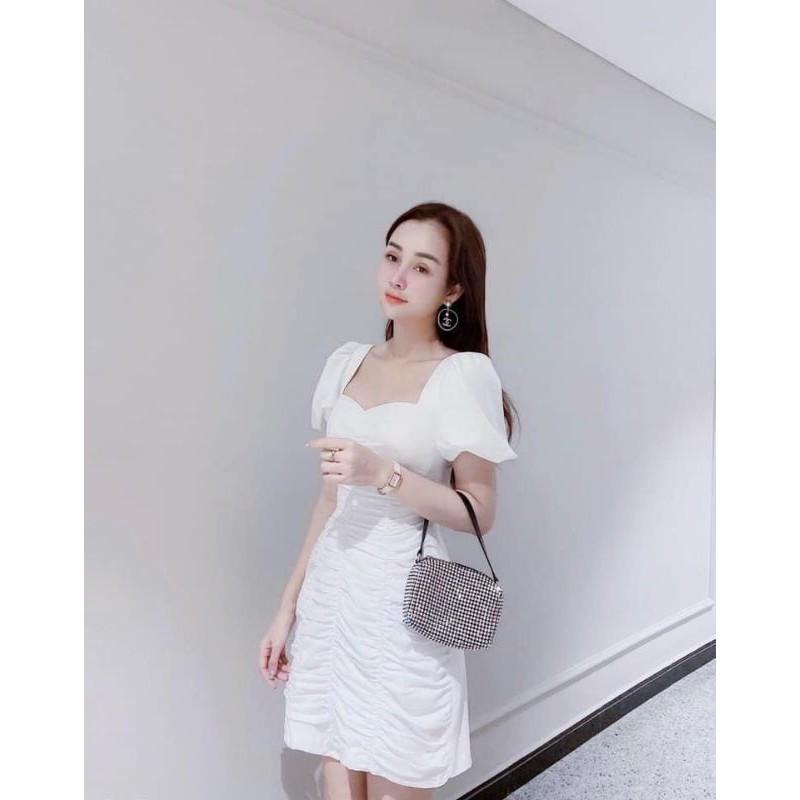 Đầm váy nữ trắng body nhún thân tay búp TKN