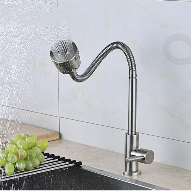 Vòi rửa chén xả lạnh cắm chậu inox 304 nguyên khối cần mềm - Đầu vòi 2 chế độ tăng áp- Tặng kèm dây cấp lạnh dài 60cm