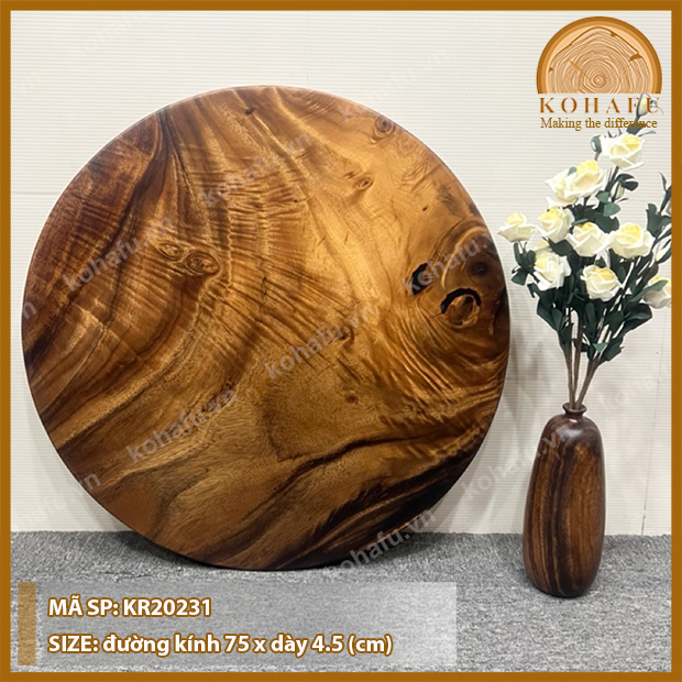 Mặt Bàn Tròn Gỗ Me Tây KOHAFU Đường Kính 75cm - Sản Phẩm Giống Y Hình