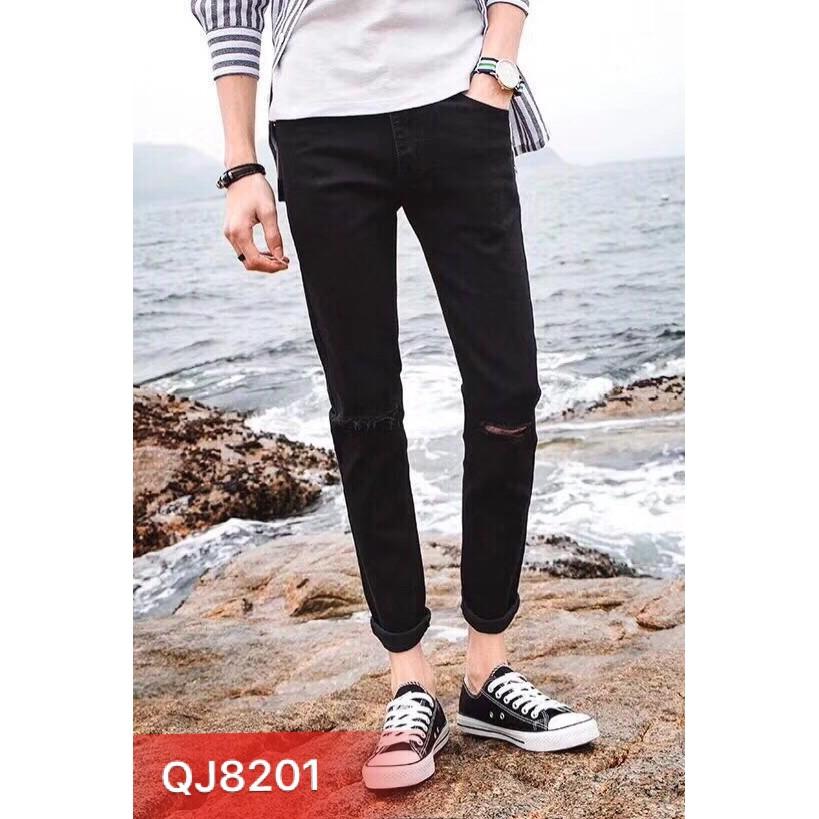 Quần jean rách QJ8201, jean không phai màu,độ co giản thoải mái,form body,chuẩn men,Vải mềm mượt mát,ảnh thật 100%
