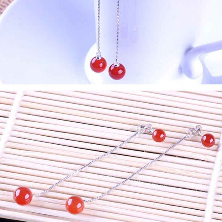 Bông tai dài đá nhân tạo mã não đỏ BHBT86
