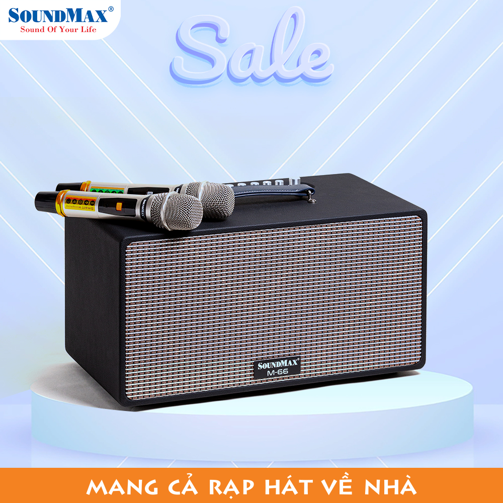 Loa karaoke xách tay SoundMax M-66 | Portable Karaoke Speaker SoundMax M66 | 3 Đường Tiếng, Bass 6.5 Inch, công suất thực 100W | Bluetooth, USB, HDMI, Optical, TRS, USB, Ngõ Vào Guitar | Pin 12000mAh, Thời Gian Sử Dụng 6 Giờ - Hàng Chính Hãng