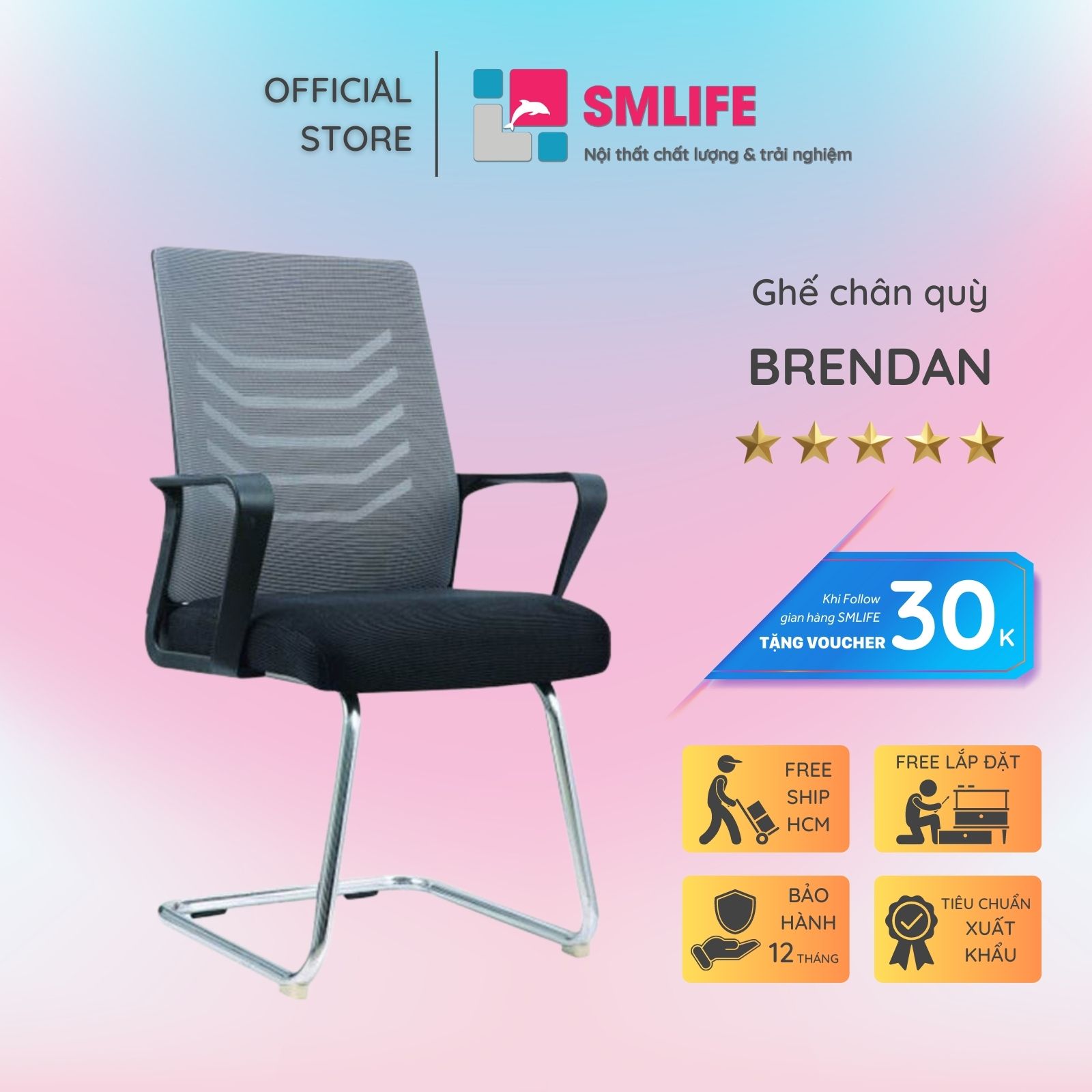 Ghế chân quỳ lưng trung bọc lưới SMLIFE Brendan