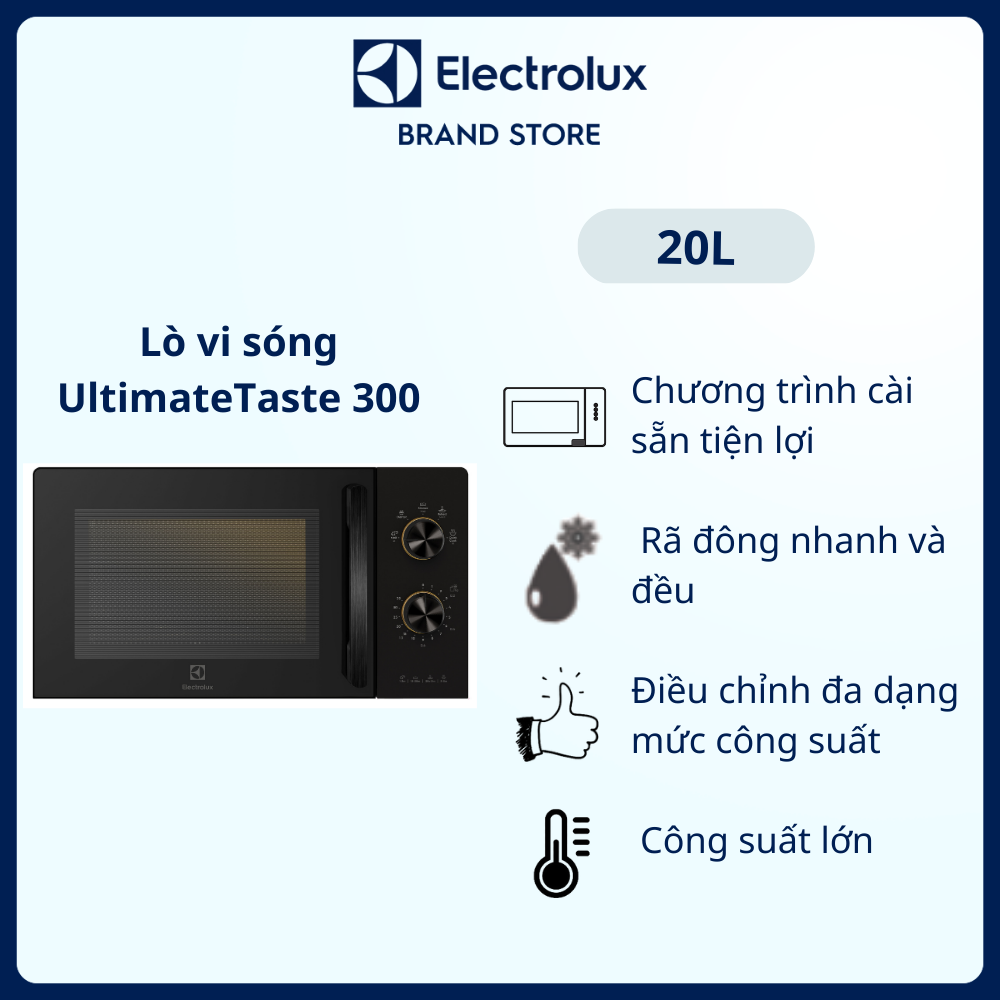 Lò vi sóng để bàn Electrolux 20L - EMM20K22B - 5 chương trình cài sẵn, dễ sử dụng - Bảo hành 2 năm toàn quốc