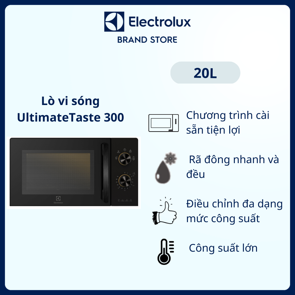 Lò vi sóng để bàn Electrolux 20L - EMM20K22B - 5 chương trình cài sẵn, dễ sử dụng - Bảo hành 2 năm toàn quốc [Hàng Chính Hãng]