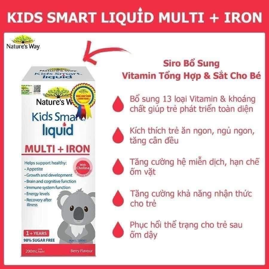 Siro Uống Nature's Way Kids Smart Liquid Multi + Iron Hỗ Trợ Nâng Cao Sức Đề Kháng Cho Trẻ 200ml