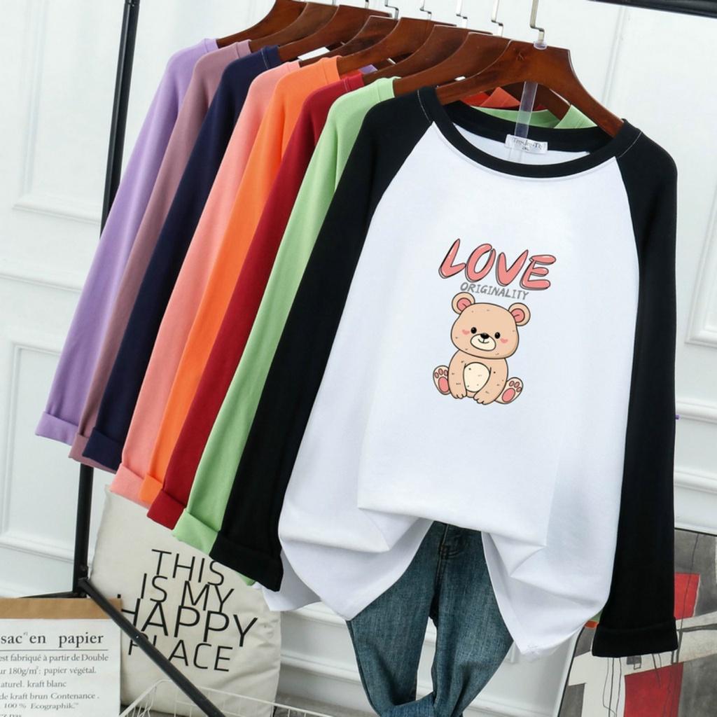 Áo tay zalang dài tay chất nỉ da cá phom rộng gấu love