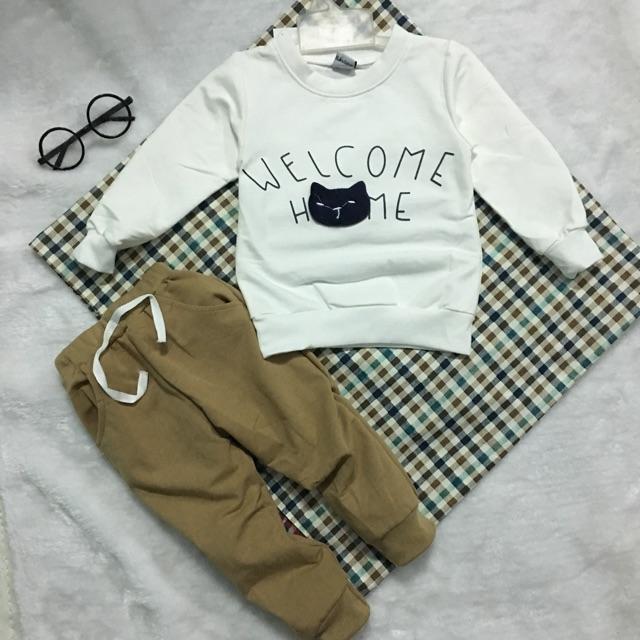 Bộ đồ thu đông cho bé welcome home Bo059