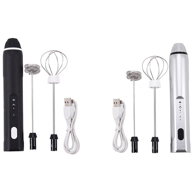 2 Bộ 2 Cối Bọt Sữa Uống Sữa Rửa Mặt Foamer Kem Đánh Nấu Trộn Cầm Tay Khuấy Cà Phê Trứng Be Đen & Bạc