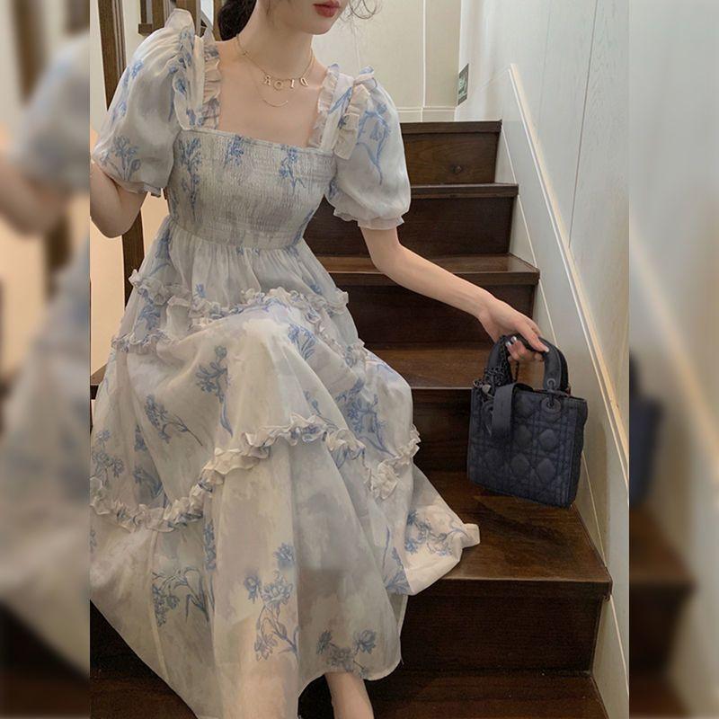 TOBE1SHOP Váy màu hồng nàng tiên Pháp ren Bouffant váy công chúa váy bánh váy lưới nàng tiên thắt lưng đầm
