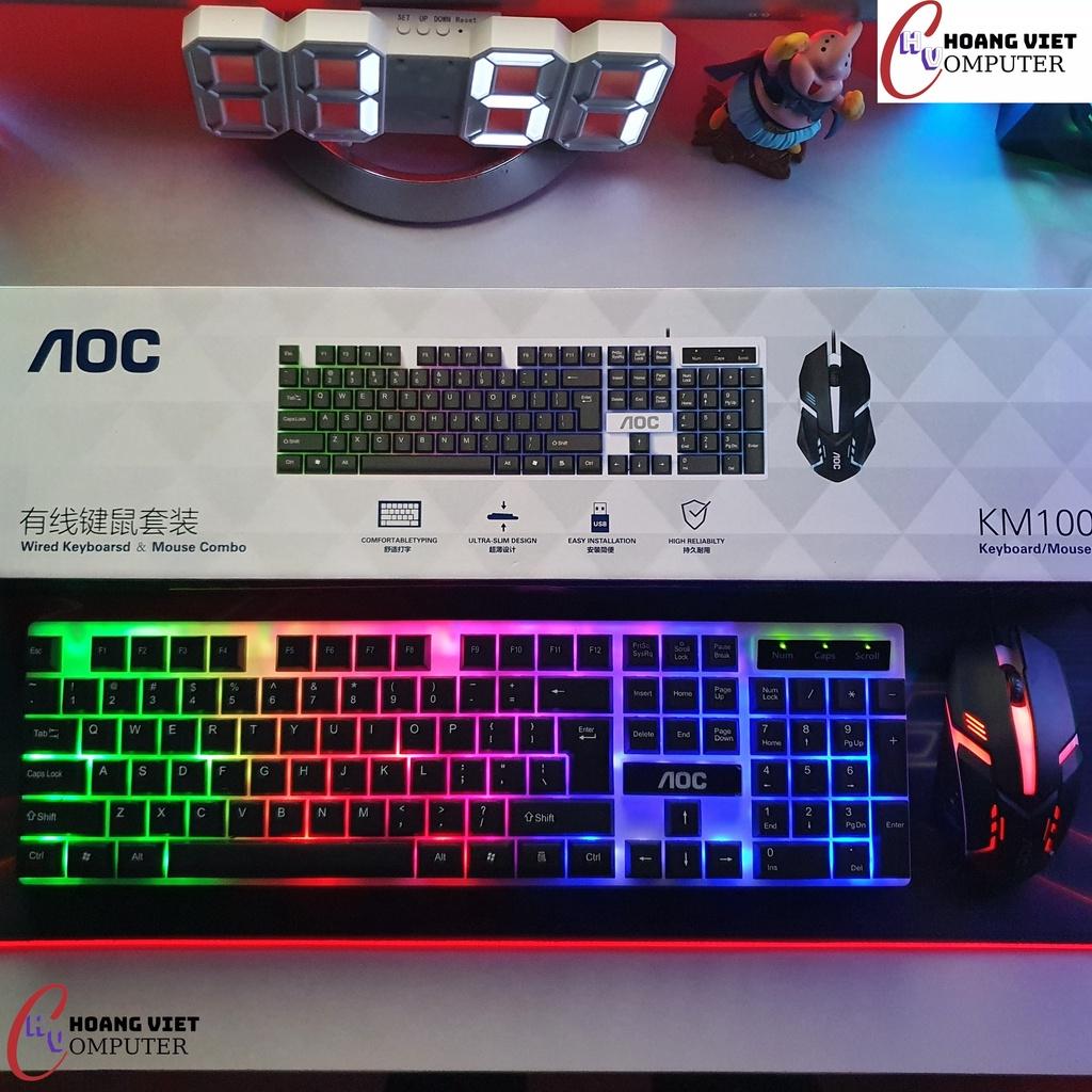 Bộ Bàn Phím Chuột Gaming AOC KM100, Keyboard Bàn Phím Chuột Chuyên Game Đèn LED 7 Màu, Hàng Chính Hãng AOC