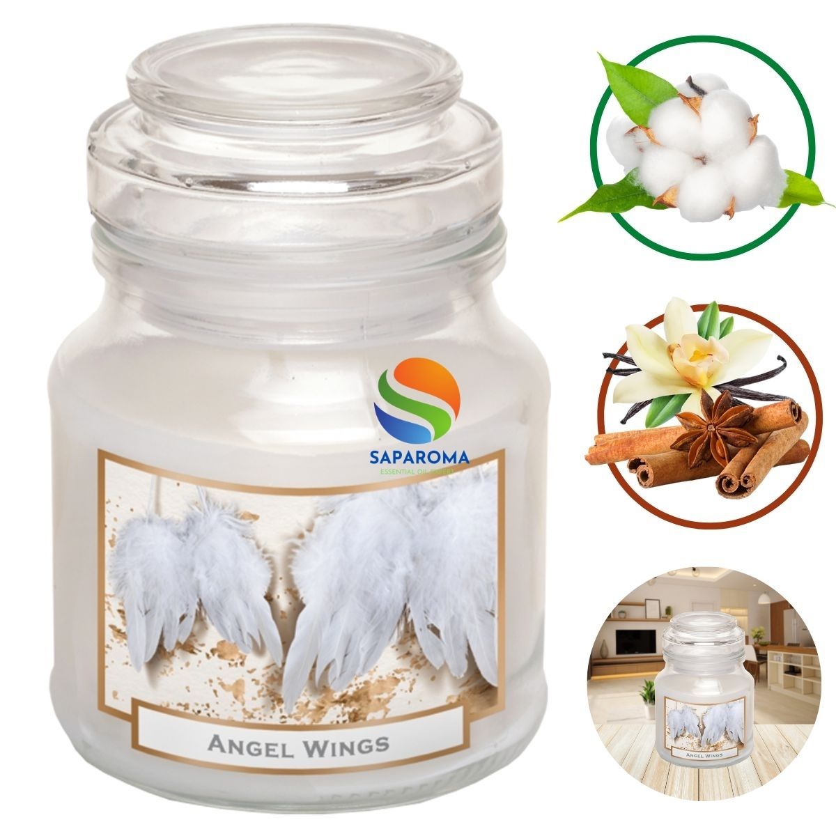 Hũ nến thơm tinh dầu Bartek Angel Wings 130g QT5412 - quế, hoa bông, nến thơm khử mùi, nến trang trí, thơm phòng, thư giãn, khử mùi (giao mẫu ngẫu nhiên)