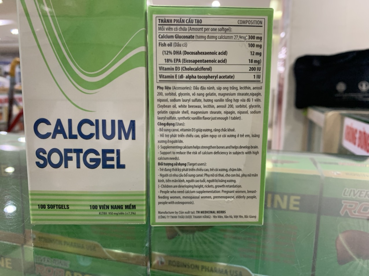 TPCN- Robinsson Pharma USA- CALCIUM softgel - Viên uống bổ sung canxi, vitamin D3 và DHA giúp cải thiện chiều cao