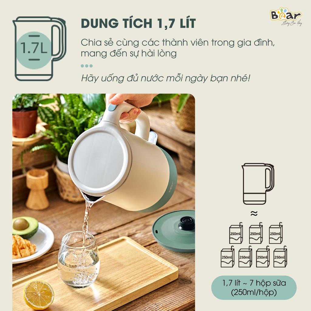 Ấm Siêu Tốc 1,7L Bear Công Suất Lớn, Bình Đun Nước Nóng Nhanh, Bền Bỉ ZDH-Q17B1 - Hàng Chính Hãng Bảo Hành 18 Tháng 