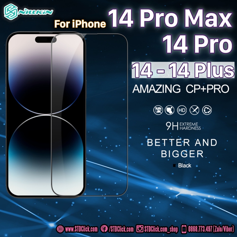 KÍNH CƯỜNG LỰC DÀNH CHO ĐIỆN THOẠI IPHONE 14 PRO MAX - 14 PRO - 14 PLUS - 14 NILLKIN CP+PRO 2.5D