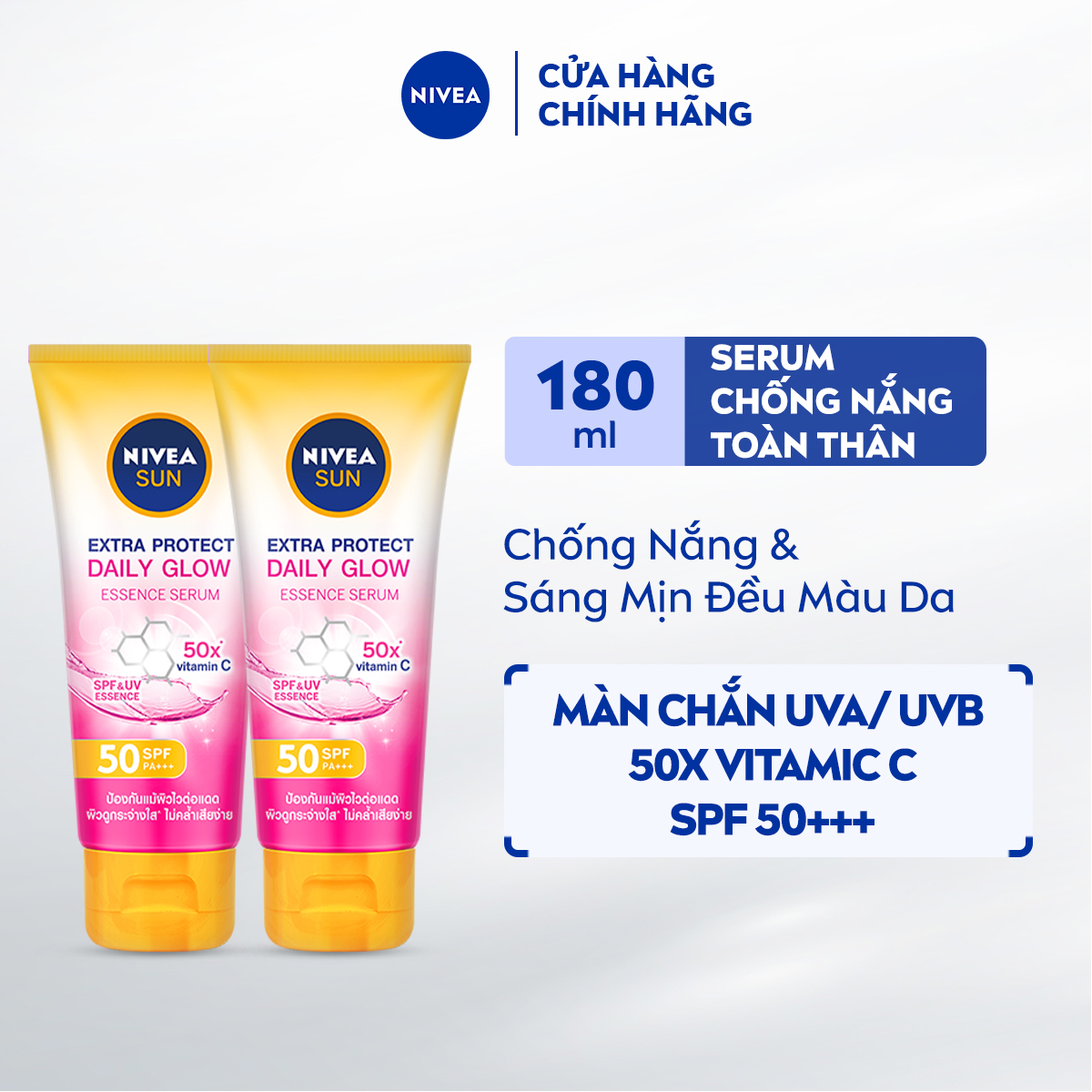 Bộ đôi Serum chống nắng &amp; dưỡng thể toàn thân NIVEA Sáng mịn đều màu SPF50, PA+++