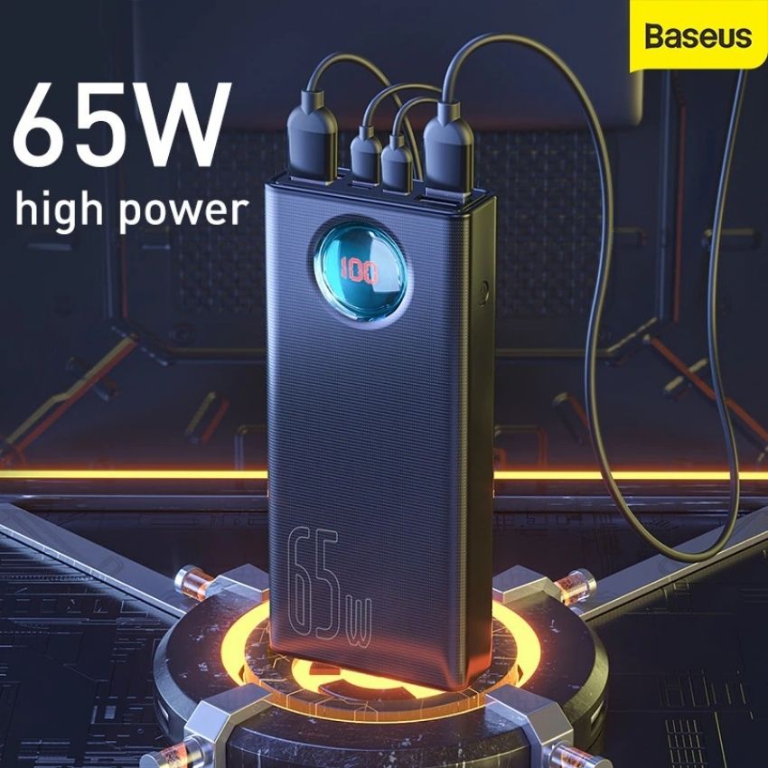 Pin sạc dự phòng công suất cao 65W dung lượng 30000mAh Baseus Amblight Digital Display Quick Charge Power Bank ( USB*4 + Type C Input/Output + Light-ning + Micro USB)- PPLG- Hàng chính hãng