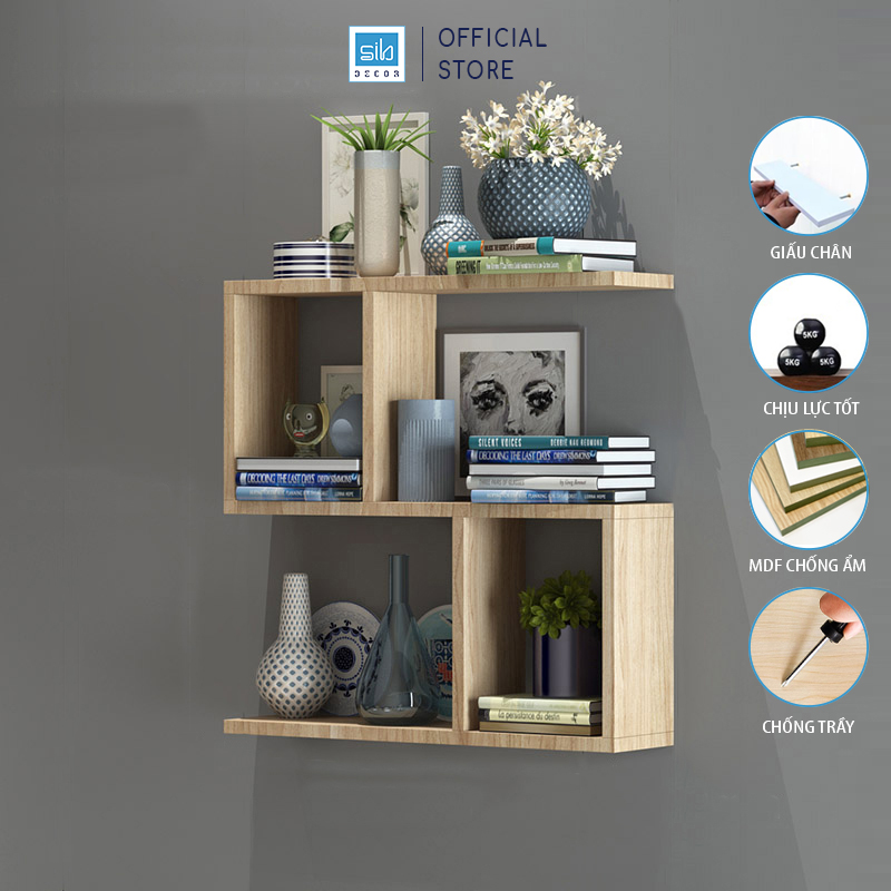 Giá Sách Treo Tường 3 Tầng Đơn Giản Sib Decor Nhiều Màu - Vân Gỗ Sồi - 58 X 55 X 15Cm