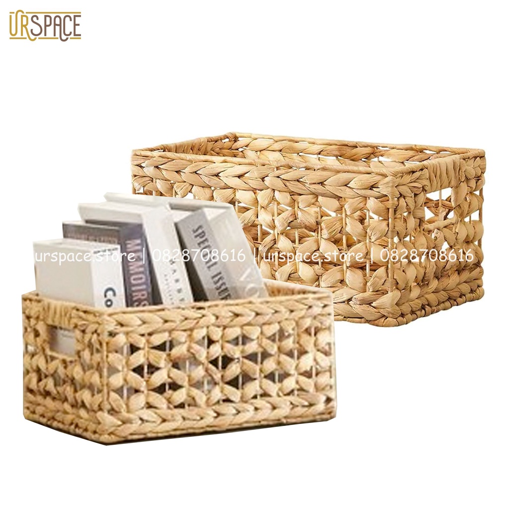 Giỏ cói hình chữ nhật đựng sách báo, đồ chơi trang trí decor Ur Space /  RECTANGLE HYACINTH BASKET, FLOWER WEAVE