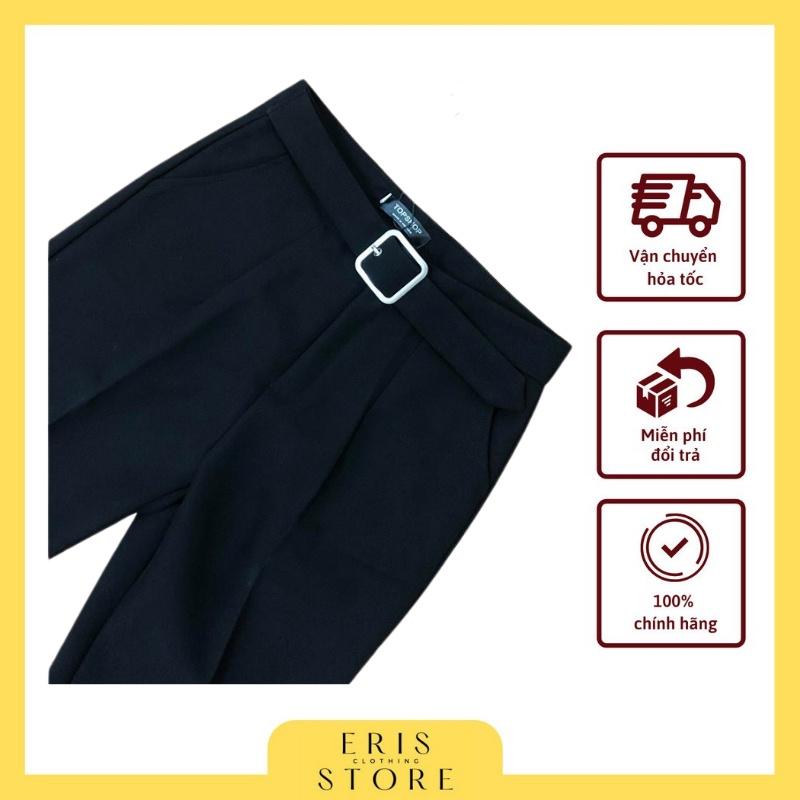 Quần baggy nữ công sở đai vuông cạp cao vnxk chất đẹp có ảnh thật