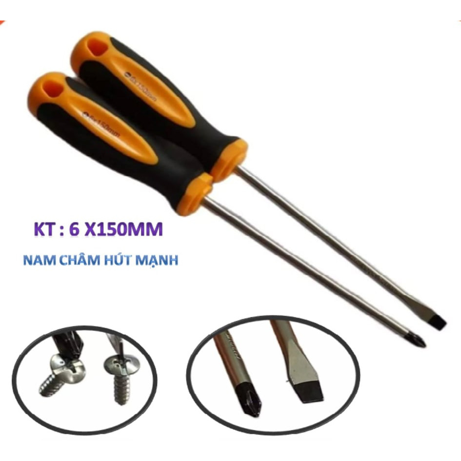 Cặp 2 tua vít  và dẹt cao cấp.Kích thước 6 X150mm.có lực hút nam châm