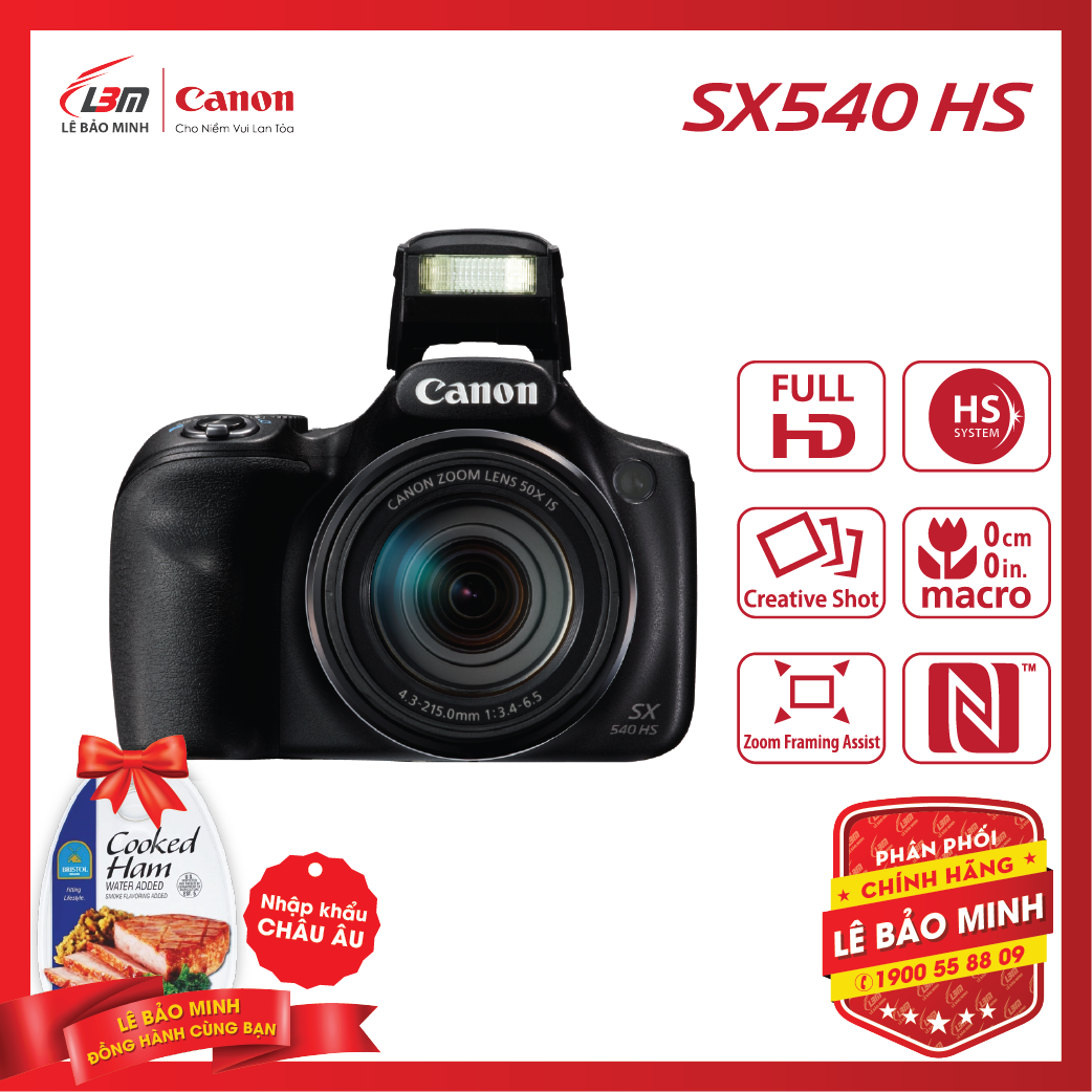 Máy ảnh Canon POWERSHOT SX540HS - Hàng Chính Hãng Lê Bảo Minh + KM 2 hộp thịt Nhập Khẩu Chopped Ham 325gram