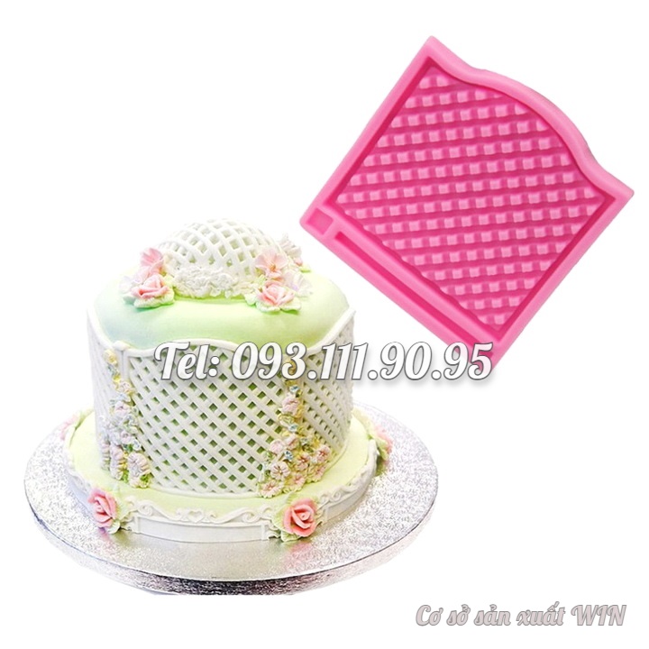 Khuôn silicon làm viền bánh, rau câu, fondant hình ren vuông đan xen - Mã số 1650