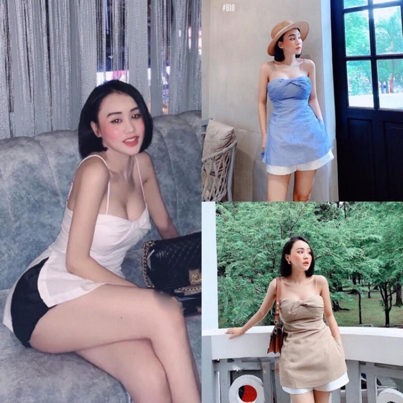 Áo 2 dây chất linen xước xẻ lai có 3 màu có size