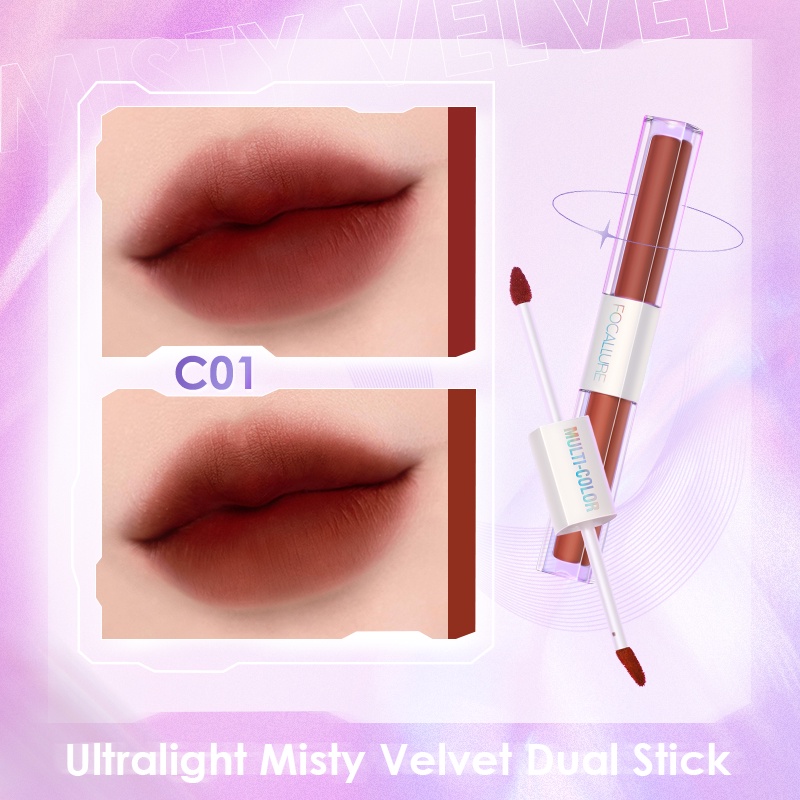 Son kem Focallure 2 trong 1 siêu nhẹ chống nứt nẻ Multicolor 2-in-1 Lipstick &amp; Lip Gloss 2.4g