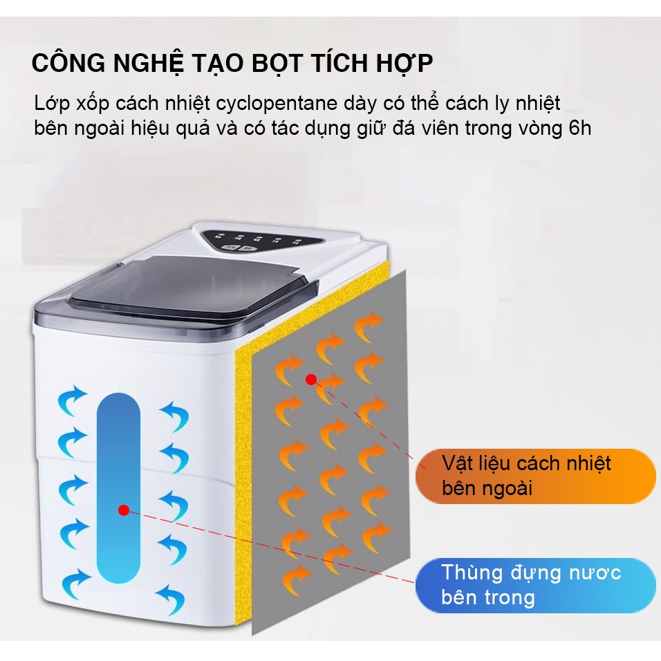 Máy Làm Đá Viên Tự Động Kaisa Villa Model JD-8076, Máy Làm Đá Nhanh Trong 10 phút, Công Suất 105W 15kg/ngày - Hàng chính hãng