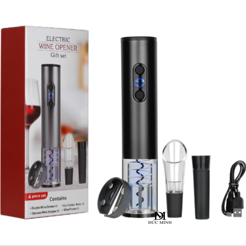 Set quà mở rượu vang tự động 4 món (Sạc tích điện USB) SUNWAY