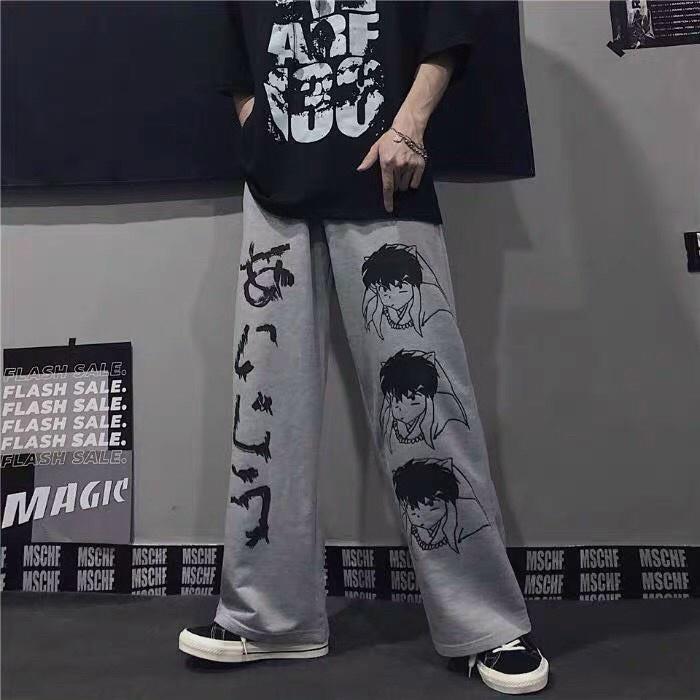 Quần DÀI Ống Rộng IN HÌNH SA.JA Ulzzang Unisex, ống loe cạp cao dài 100cm hack chân tôn dáng màu đen thời trang