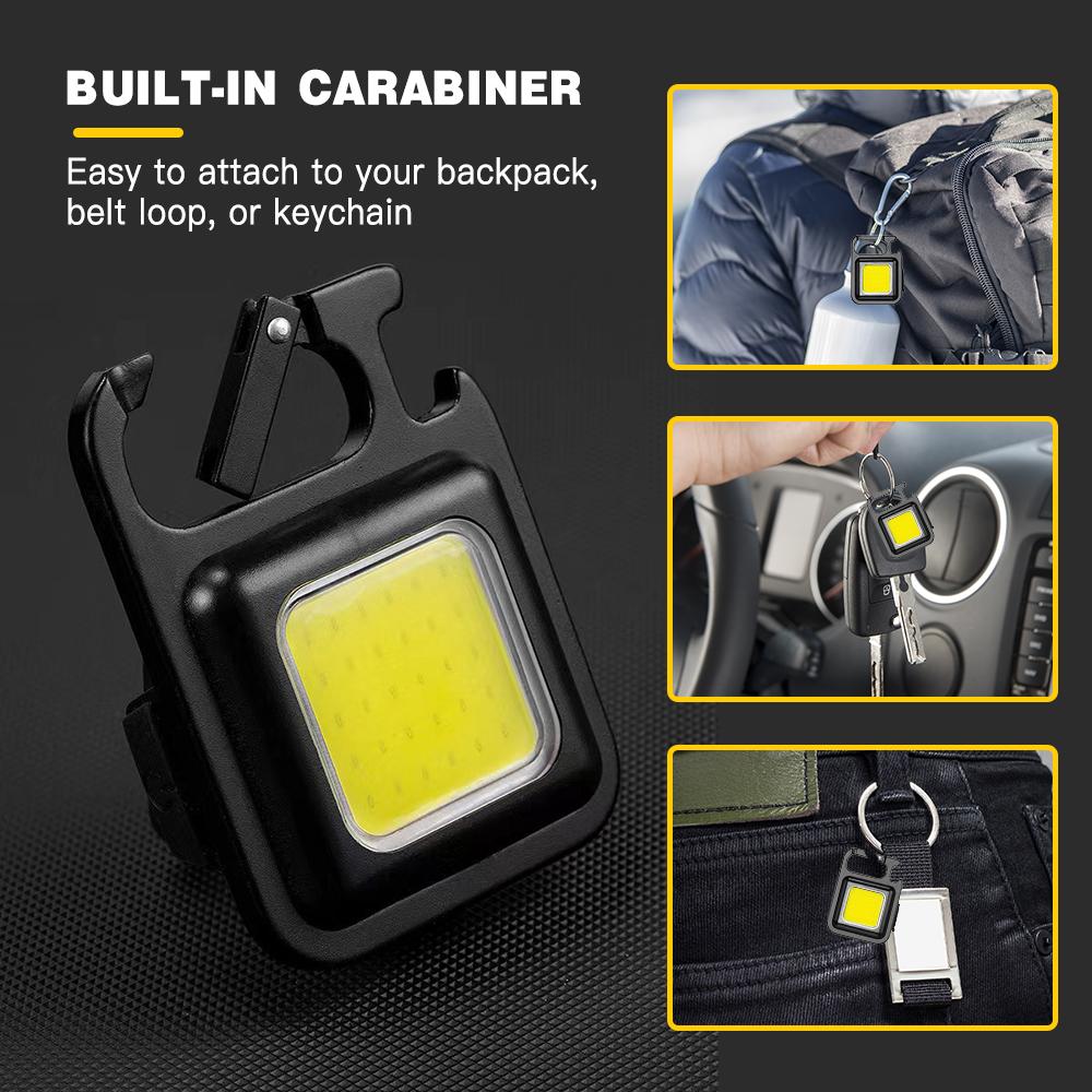 Portable Mini Flashlight USB Rechargeable LED Work Light Keychain Light Lamp with Bottle Opener for Outdoor Emergency Camping Hiking Fishing