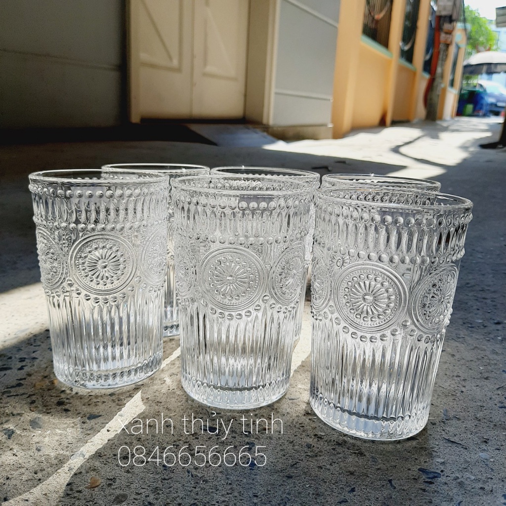 Ly thủy tinh hoa văn 360ml không viền phong cách Bắc Âu - Mã 80125