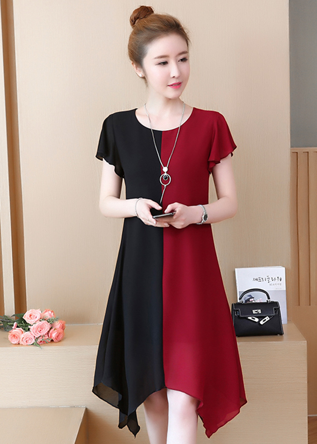 Đầm suông trung niên phối màu D3027D